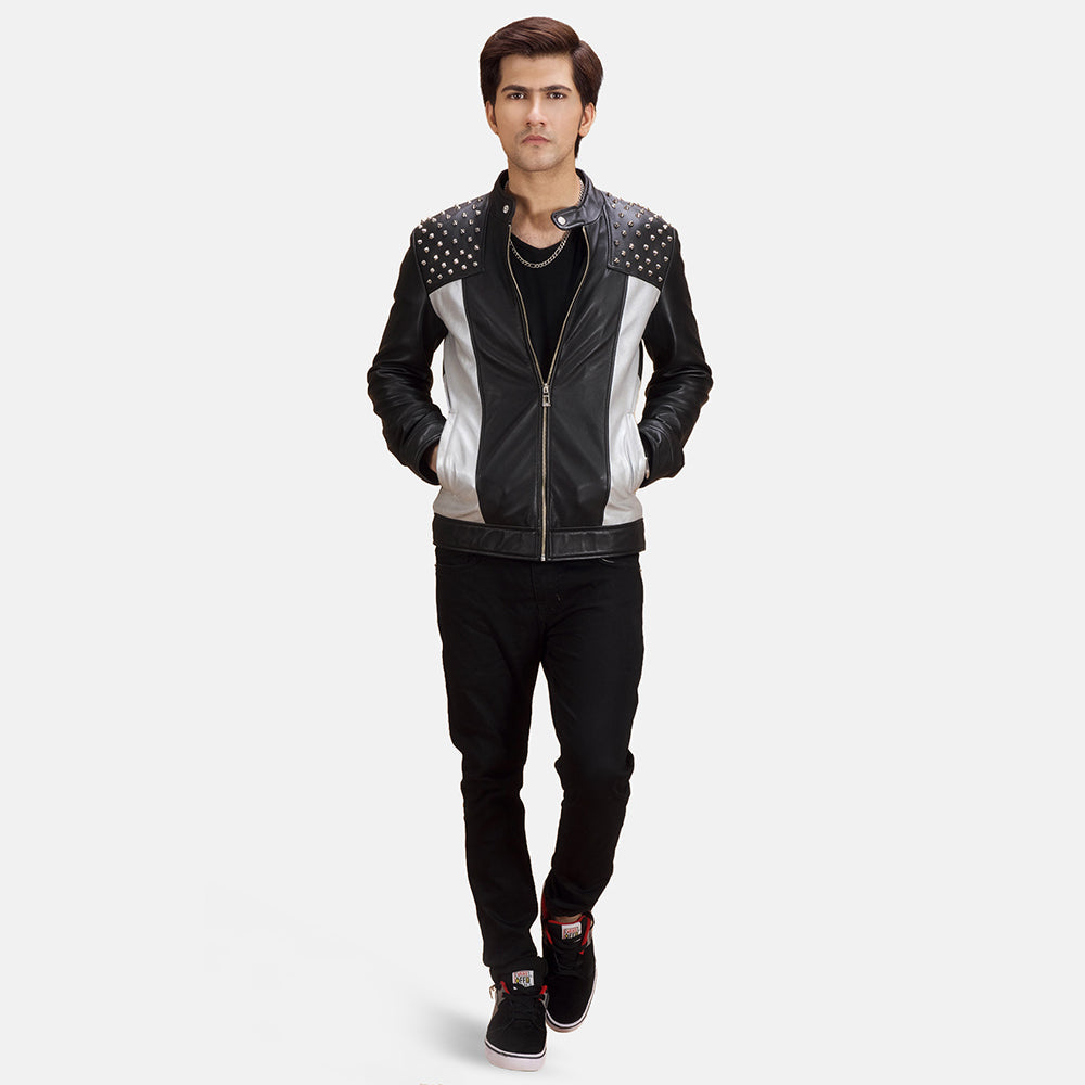 Shapron Studded Leren Bikerjack voor Heren - Lateral Side Profile View Showing Sleeve Cut &amp; Athletic Taper Fit