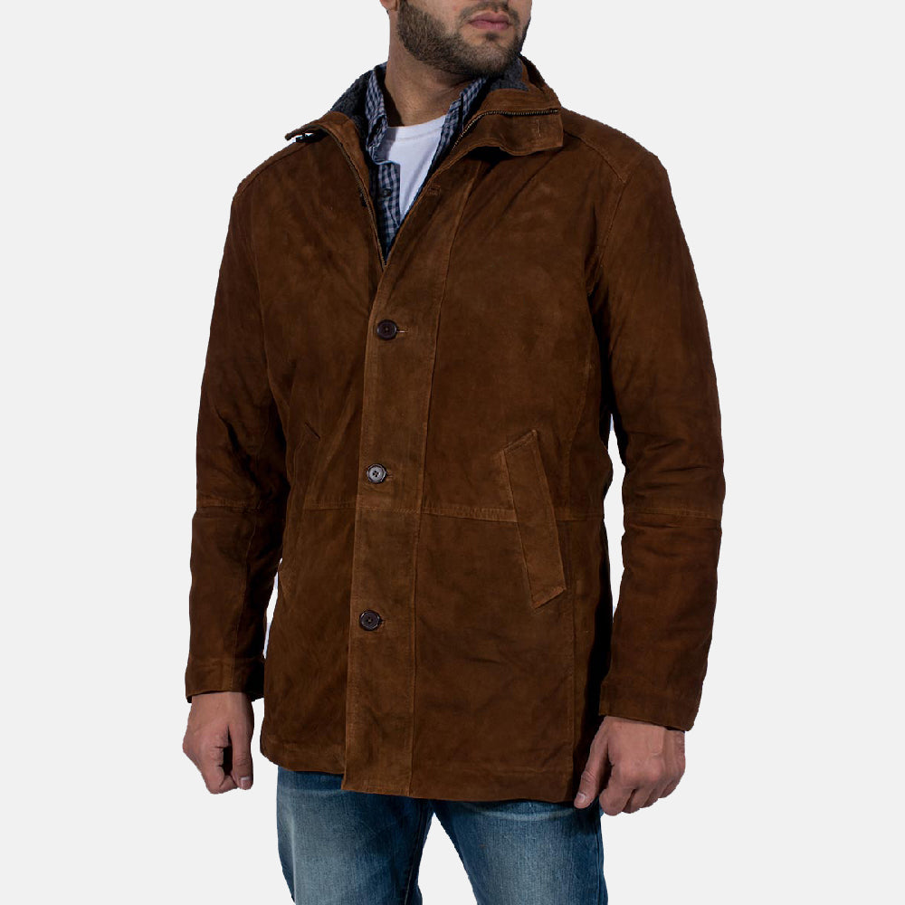 Men's Sheriff Bruin Suède Jas voor Heren - Lateral Side Profile View Showing Sleeve Cut &amp; Athletic Taper Fit