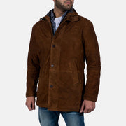 Men's Sheriff Bruin Suède Jas voor Heren - Lateral Side Profile View Showing Sleeve Cut &amp; Athletic Taper Fit