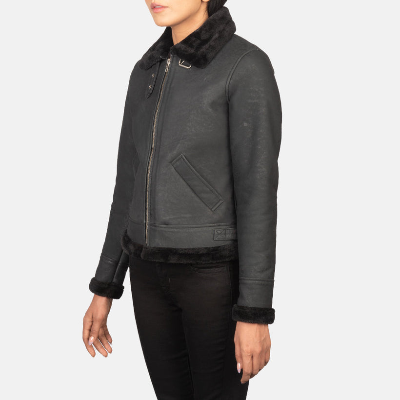 Sherilyn B-3 Zwart Leren Bomberjack voor Dames