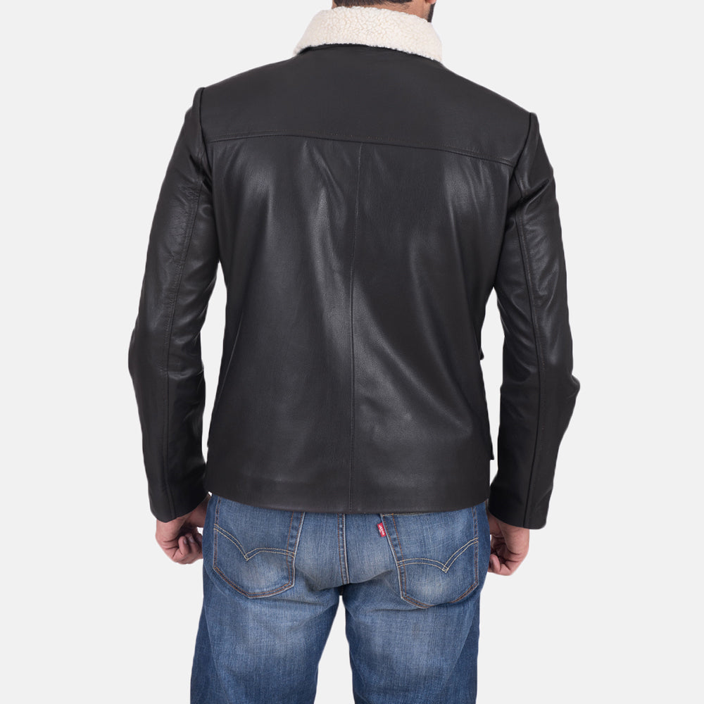 Men's Snow Cole Zwart Leren Jas voor Heren - Lateral Side Profile View Showing Sleeve Cut &amp; Athletic Taper Fit