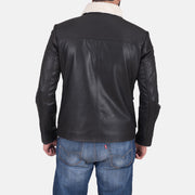 Men's Snow Cole Zwart Leren Jas voor Heren - Lateral Side Profile View Showing Sleeve Cut &amp; Athletic Taper Fit