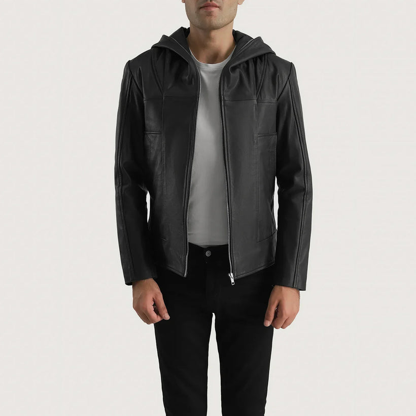 Spratt Zwart Hooded Leren Jas voor Heren