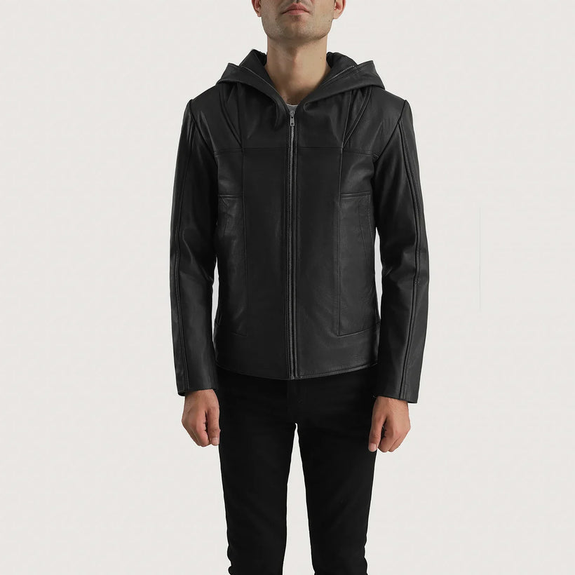 Spratt Zwart Hooded Leren Jas voor Heren