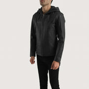 
Spratt Zwart Hooded Leren Jas voor Heren - Zijaanzicht met ergonomische mouwsnede