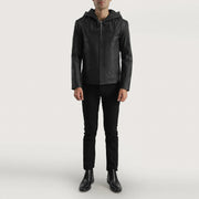 
Detailopname of Hooded & Zipper Hardware on Spratt Zwart Hooded Leren Jas voor Heren