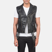
Sullivan Zwart Leather Biker Vest voor Heren - Vooraanzicht & getailleerd silhouet | Online kopen