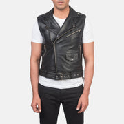
Detailopname of Notch & Zipper Hardware on Sullivan Zwart Leather Biker Vest voor Heren