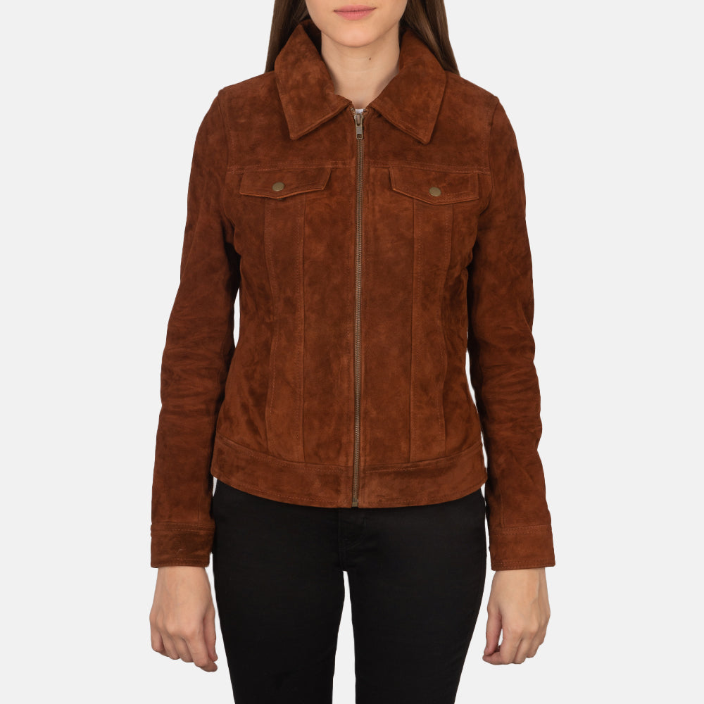 
Brown Goatskin suede Jacket - Achteraanzicht met getailleerde schouders & strakke zoom