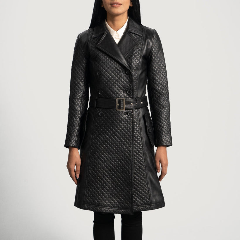Sweet Susan Zwart Leren Trenchcoat voor Dames