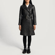 
Sweet Susan Zwart Leren Trenchcoat voor Dames - Zijaanzicht met ergonomische mouwsnede