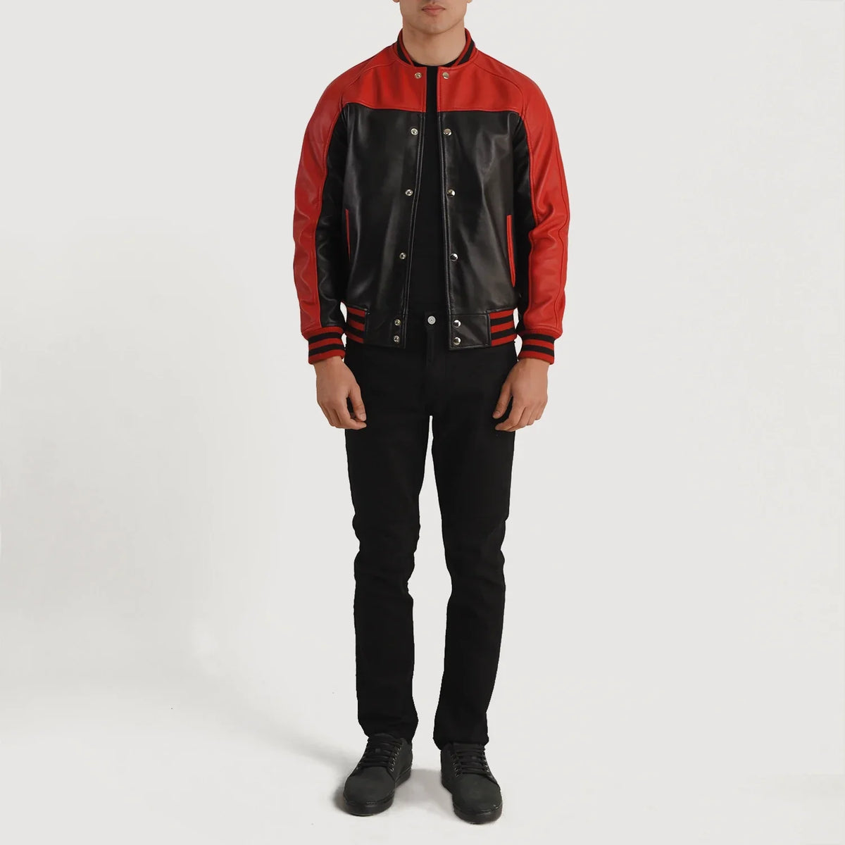 
Terrance Zwart Varsity Leren Jas voor Heren – alternate product view 5