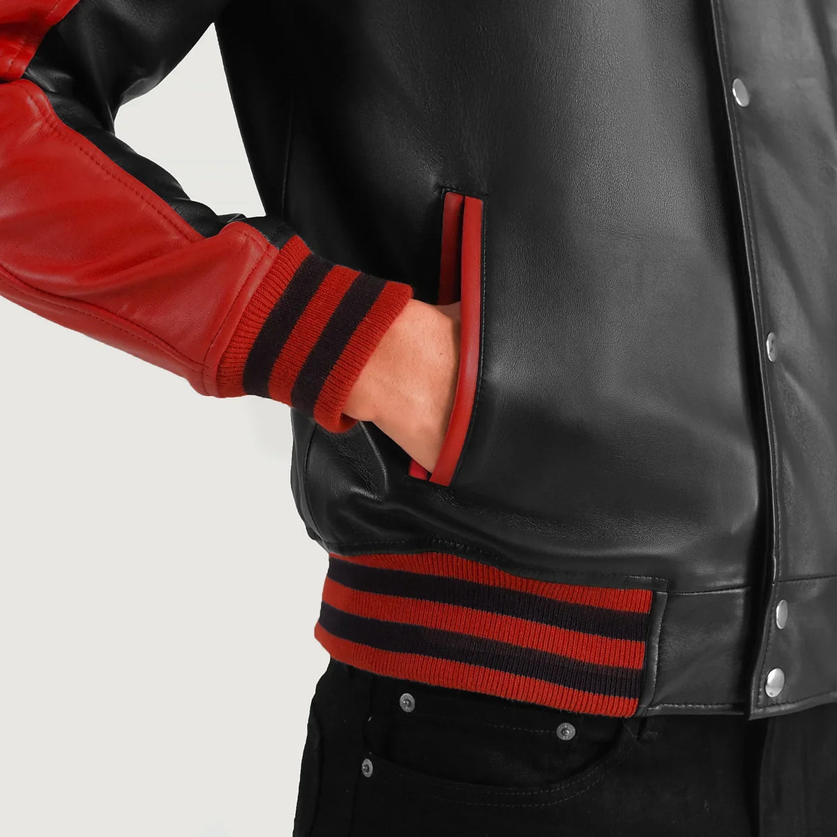 
Terrance Zwart Varsity Leren Jas voor Heren – alternate product view 6