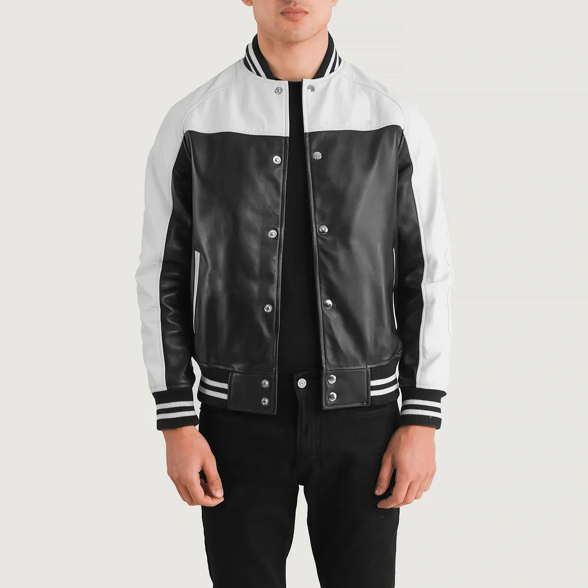 
Terrance Zwart Varsity Leren Jas voor Heren – alternate product view 1