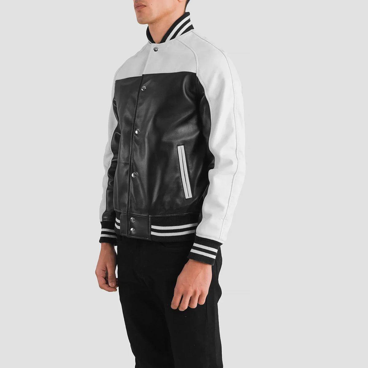 
Terrance Zwart Varsity Leren Jas voor Heren – alternate product view 2