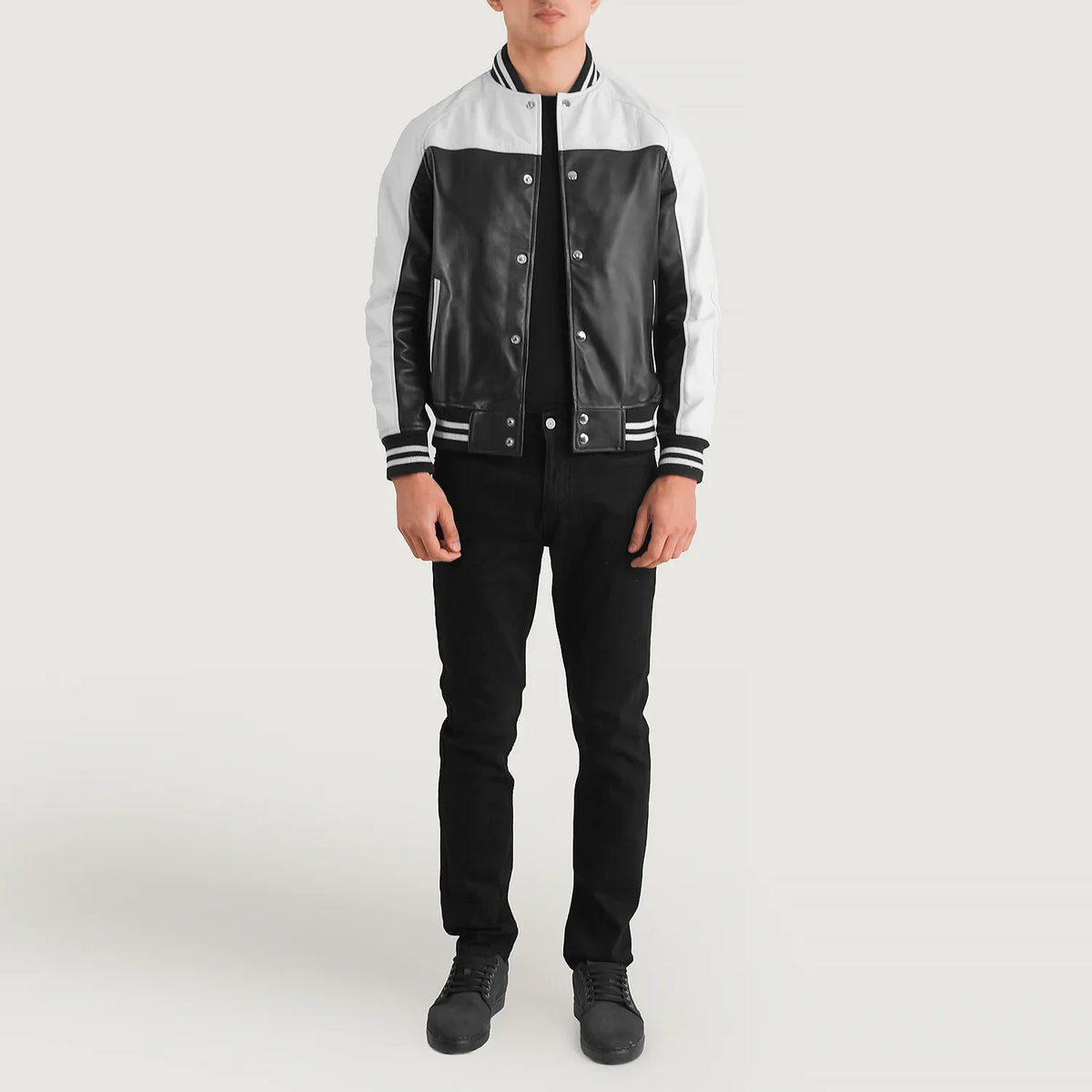 
Terrance Zwart Varsity Leren Jas voor Heren – alternate product view 3