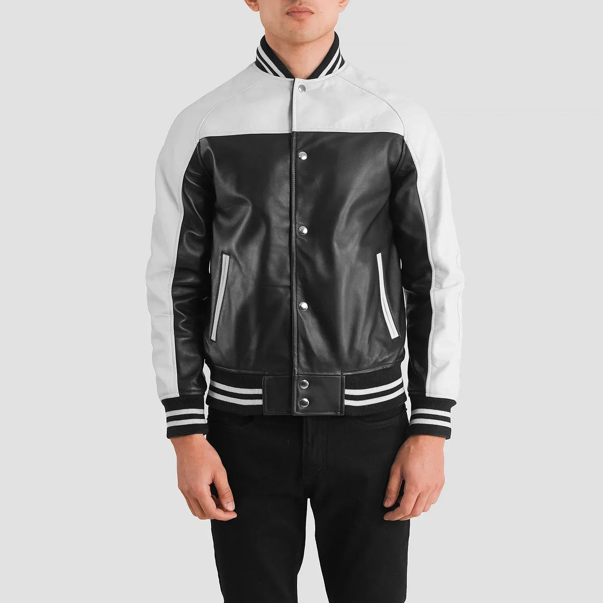 
Terrance Zwart Varsity Leren Jas voor Heren – alternate product view 4
