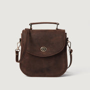 
The Sandra Vintage Distressed Brown Leather Saddle Bag For Women in Distressed Brown Full-Grain Leather - Full Exterior Vooraanzicht & getailleerd silhouet | Online kopen