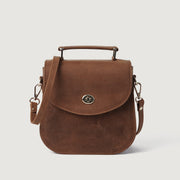 
The Sandra Vintage Lichtbruin Leather Saddle Bag For Women in Tan Full Grain Naturally Milled Cowhide Leather. - Full Exterior Vooraanzicht & getailleerd silhouet | Online kopen