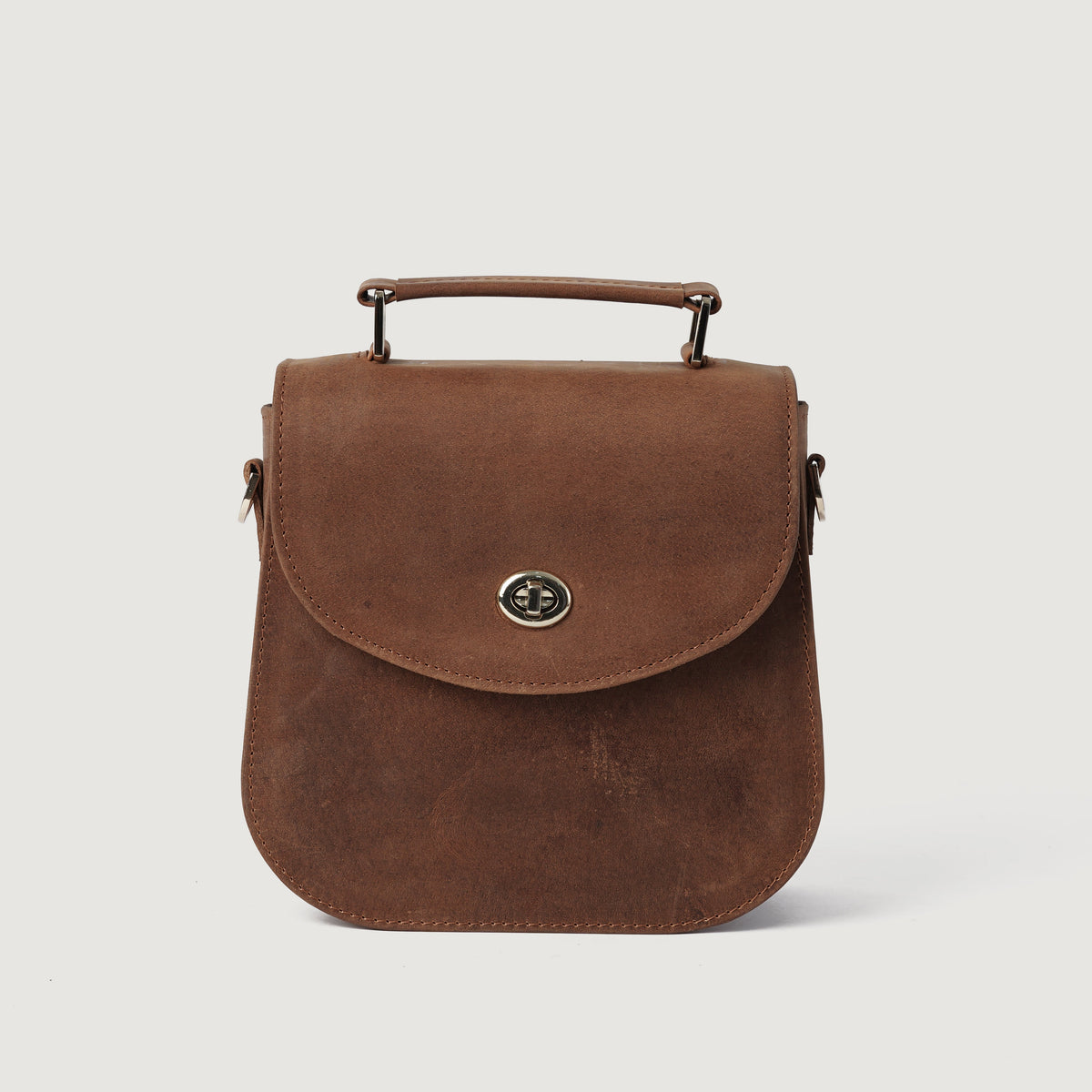 
The Sandra Vintage Lichtbruin Leather Saddle Bag For Women - Gestructureerd zijprofiel met vouwdiepte & volume