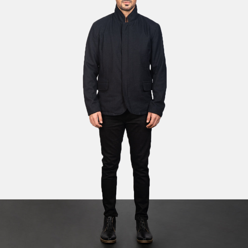 Men's Thomas Zwart Wool Leren Jas voor Heren - Lateral Side Profile View Showing Sleeve Cut &amp; Athletic Taper Fit