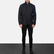 Men's Thomas Zwart Wool Leren Jas voor Heren - Lateral Side Profile View Showing Sleeve Cut &amp; Athletic Taper Fit