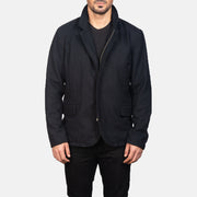 Close-Up Detail of Nehru &amp; Zipper with Dual Puller Hardware on Men's Thomas Zwart Wool Leren Jas voor Heren