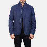 Men's Thomas Blauw Wool Leren Jas voor Heren in Navy Blue Synthetic Wool - Front Profile View &amp; Tailored Silhouette | Buy Online