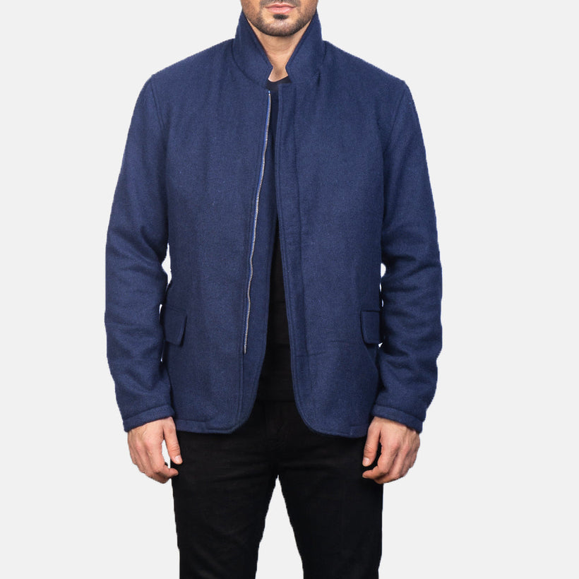 Thomas Blauw Wool Leren Jas voor Heren