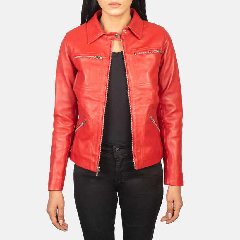 Tomachi Rood Leren Jas voor Dames