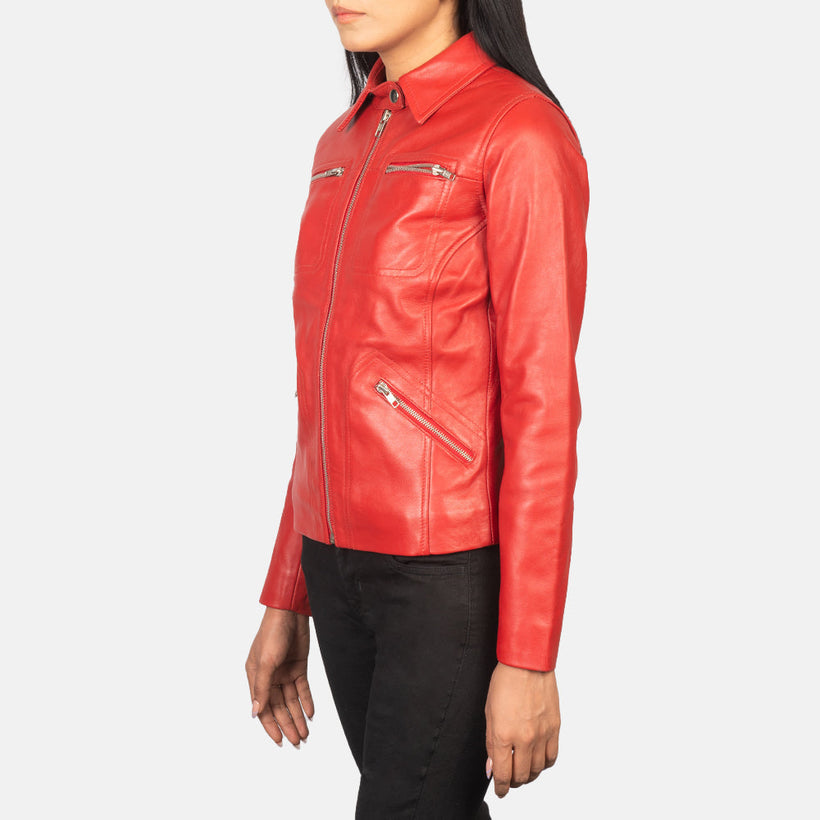 Tomachi Rood Leren Jas voor Dames