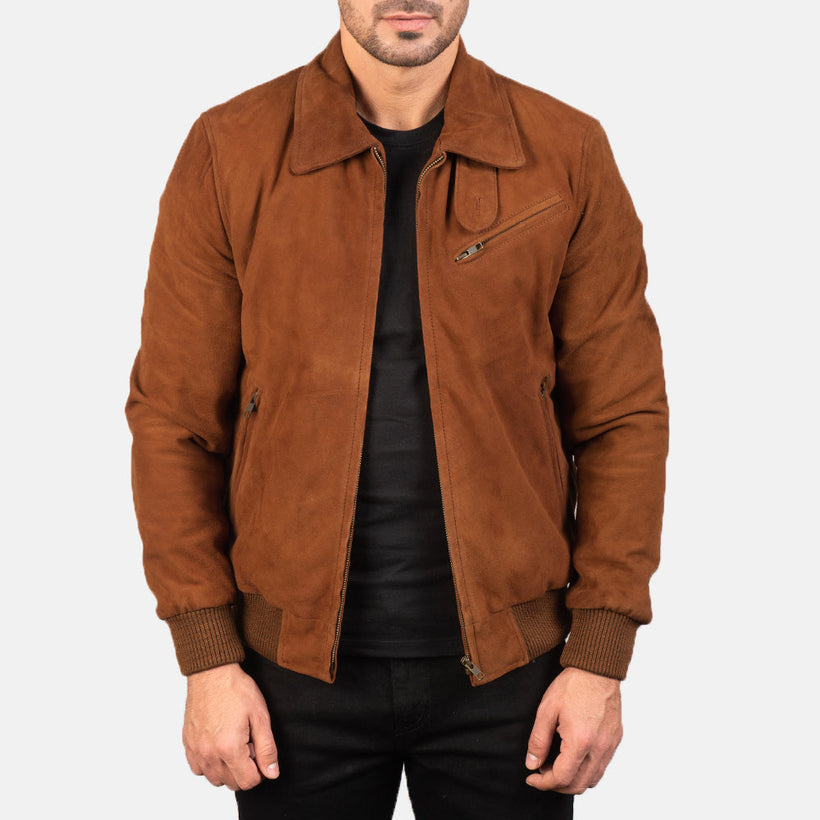 Tomchi Lichtbruin Suede Leren Jas voor Heren