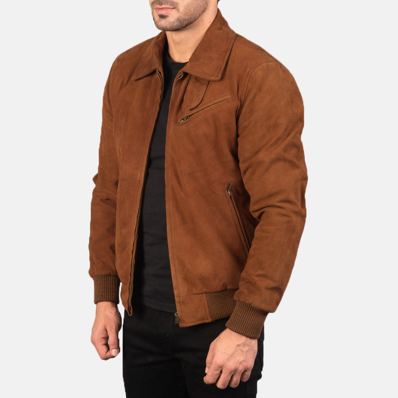 Tomchi Lichtbruin Suede Leren Jas voor Heren