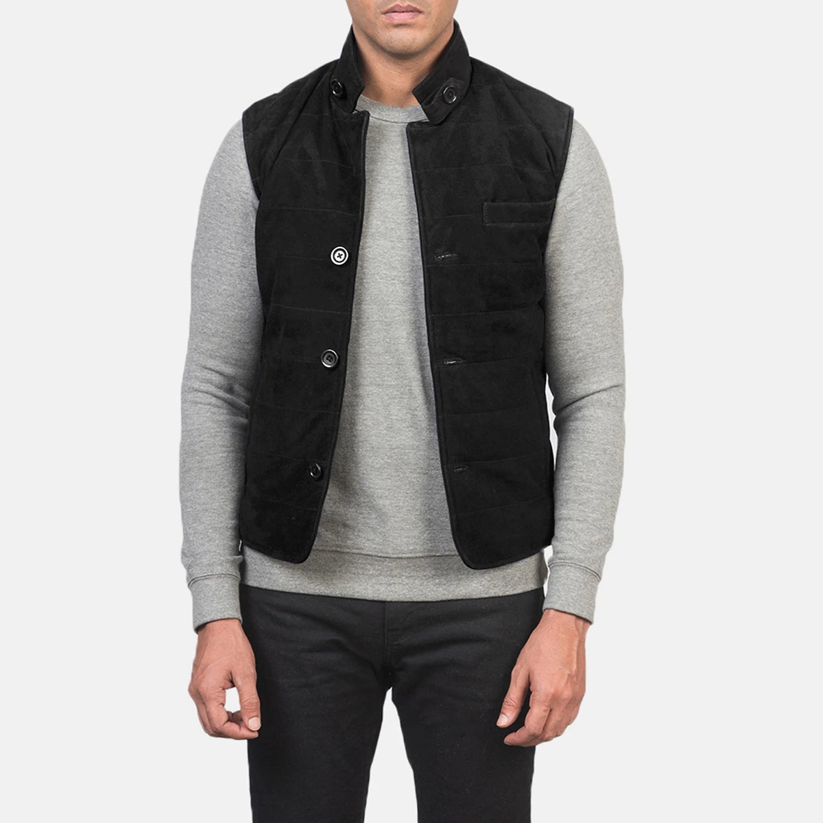 Men's Tony Zwart Suede Vest voor Heren in Black Goatskin Suede - Front Profile View &amp; Tailored Silhouette | Buy Online