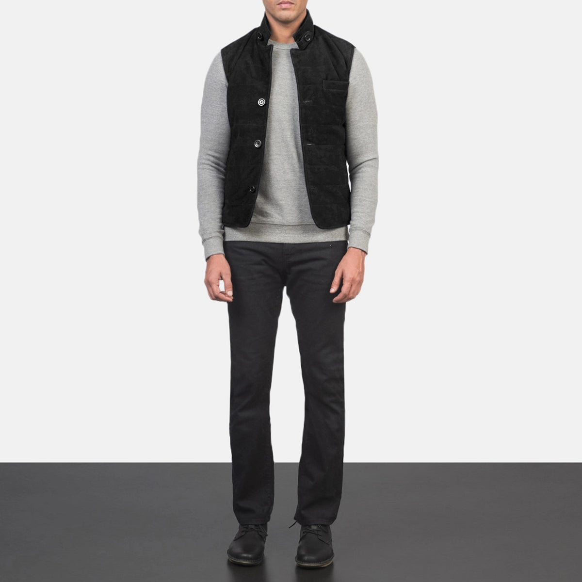 Men's Tony Zwart Suede Vest voor Heren - Lateral Side Profile View Showing Sleeve Cut &amp; Athletic Taper Fit