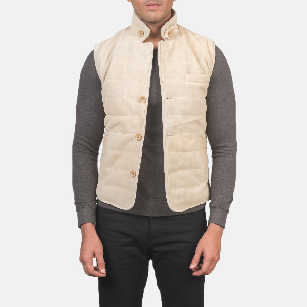 
Tony Off-White Suede Vest voor Heren voor Heren in Off-White Goatskin Suede - Vooraanzicht & getailleerd silhouet | Online kopen