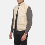 
Off-White Goatskin Suede Leather Vest - Achteraanzicht met getailleerde schouders & strakke zoom