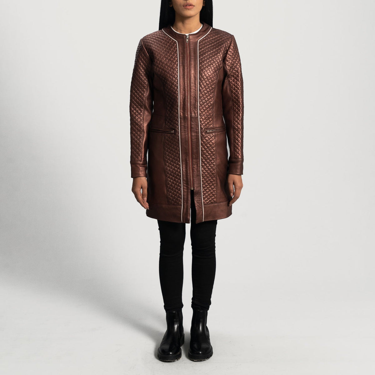 
Trudy Lane Gewatteerd Kastanjebruin Leren Jas voor Dames - Zijaanzicht met ergonomische mouwsnede