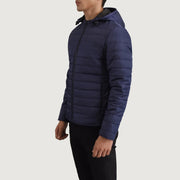 
Blue Full-Grain Leather Hooded Jacket - Achteraanzicht met getailleerde schouders & strakke zoom