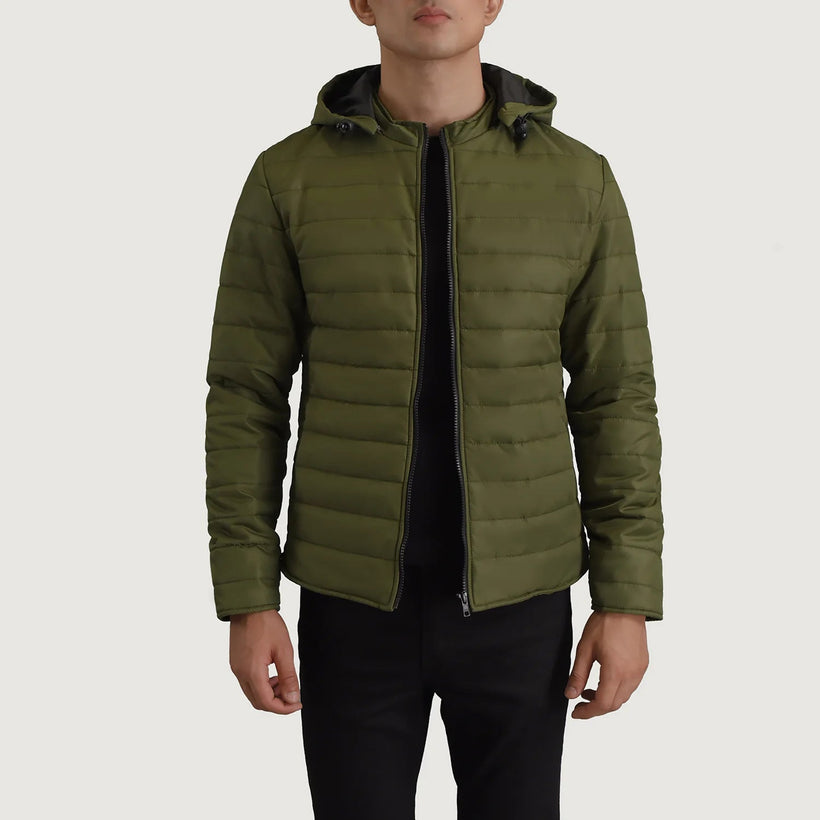 Tyler Groen Hooded Puffer Leren Jas voor Heren