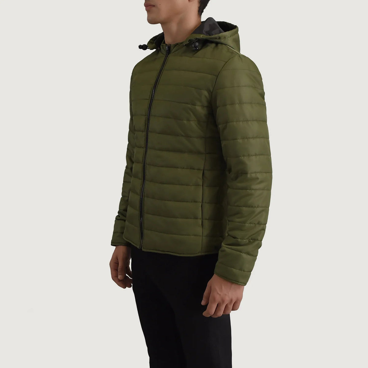 
Green Full-Grain Leather Hooded Jacket - Achteraanzicht met getailleerde schouders & strakke zoom
