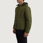 
Green Full-Grain Leather Hooded Jacket - Achteraanzicht met getailleerde schouders & strakke zoom