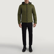 
Tyler Groen Hooded Puffer Leren Jas voor Heren - Zijaanzicht met ergonomische mouwsnede