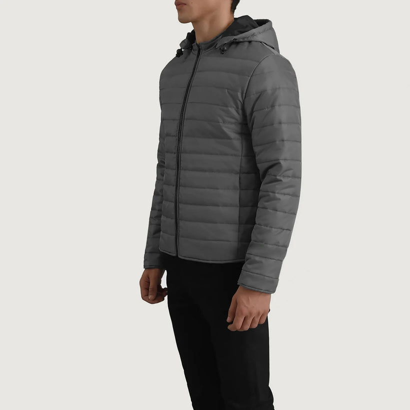 Tyler Grey Hooded Puffer Leren Jas voor Heren