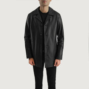 
Black Cowhide (Lt-071) leather Coat - Achteraanzicht met getailleerde schouders & strakke zoom