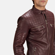 Urbane Gewatteerd Kastanjebruin Leren Bikerjack voor Heren - Lateral Side Profile View Showing Sleeve Cut &amp; Athletic Taper Fit