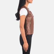 
Brown Sheepskin Leather Biker Jacket - Achteraanzicht met getailleerde schouders & strakke zoom