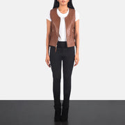 
Vanda Bruin Leather Biker Vest voor Dames - Zijaanzicht met ergonomische mouwsnede