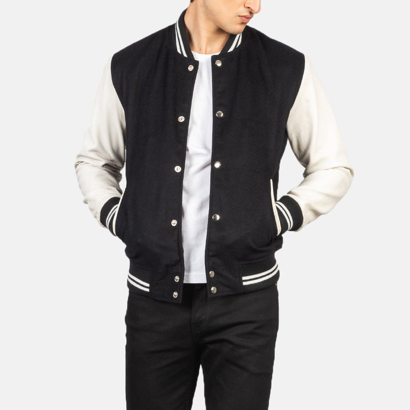 Vaxton Zwart & White Hybrid Varsity Leren Jas voor Heren