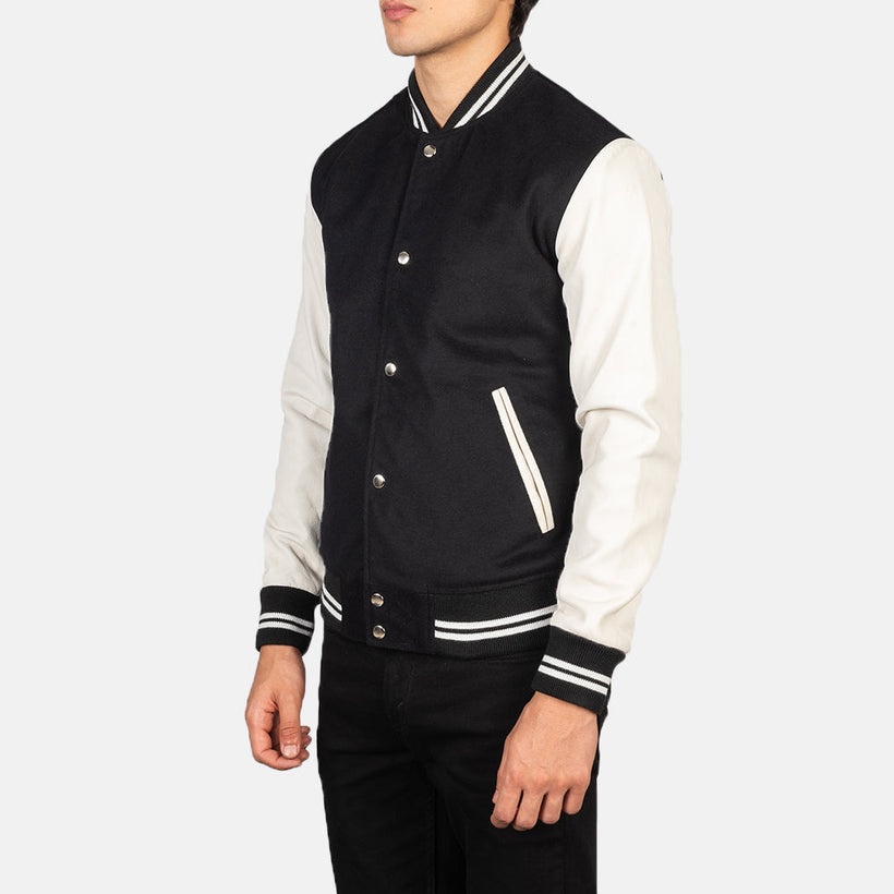 Vaxton Zwart & White Hybrid Varsity Leren Jas voor Heren